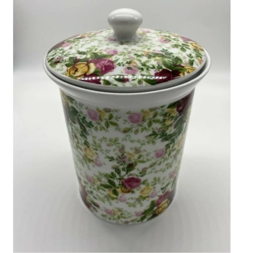 Royal Albert Country Rose Cottagecore Cookie Jar - RARE